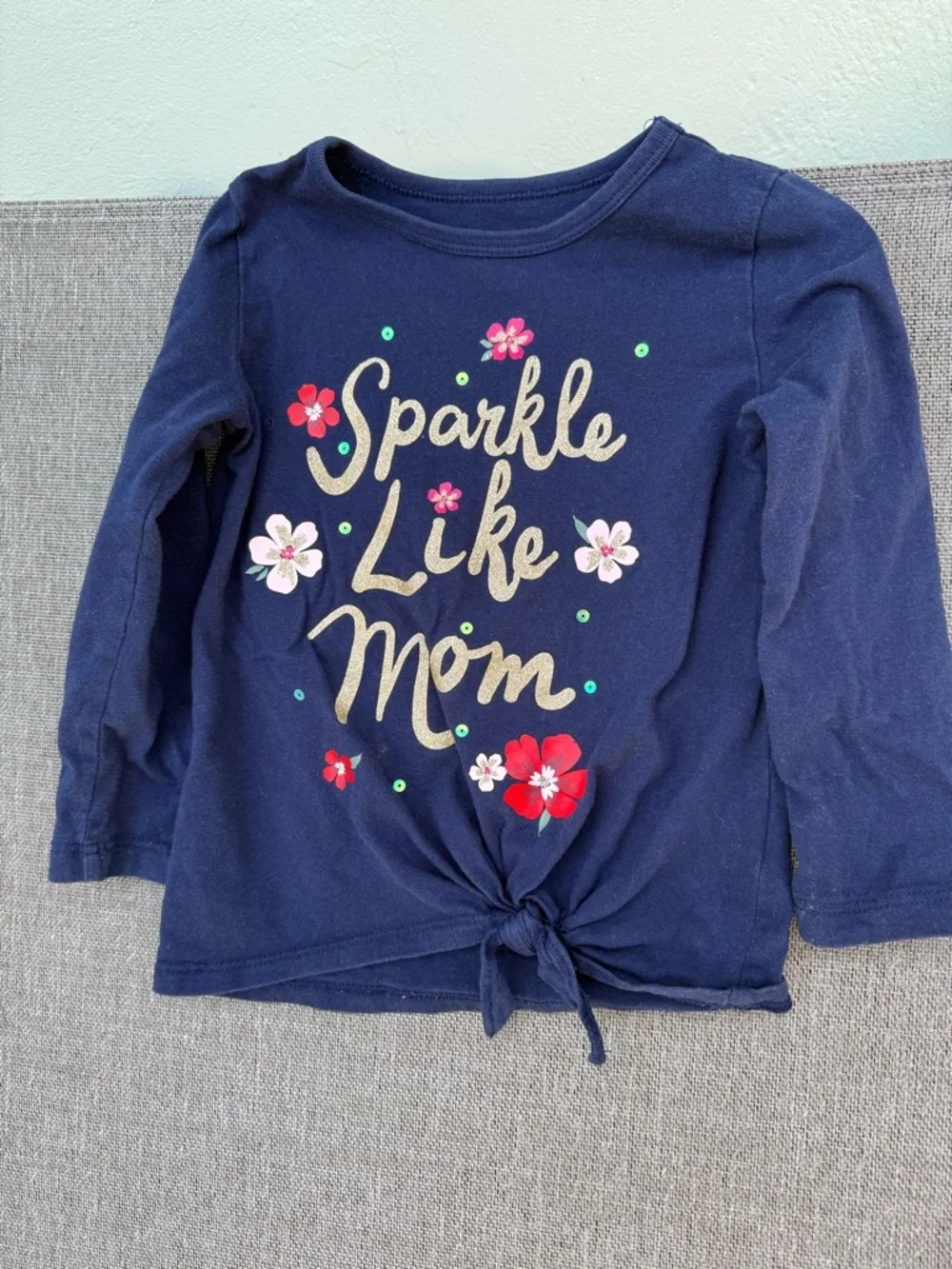 Carters Childrens’s T- Shirt “ Sparkle Like Mom”, Flowers, Sparkles Tie Waist 2T